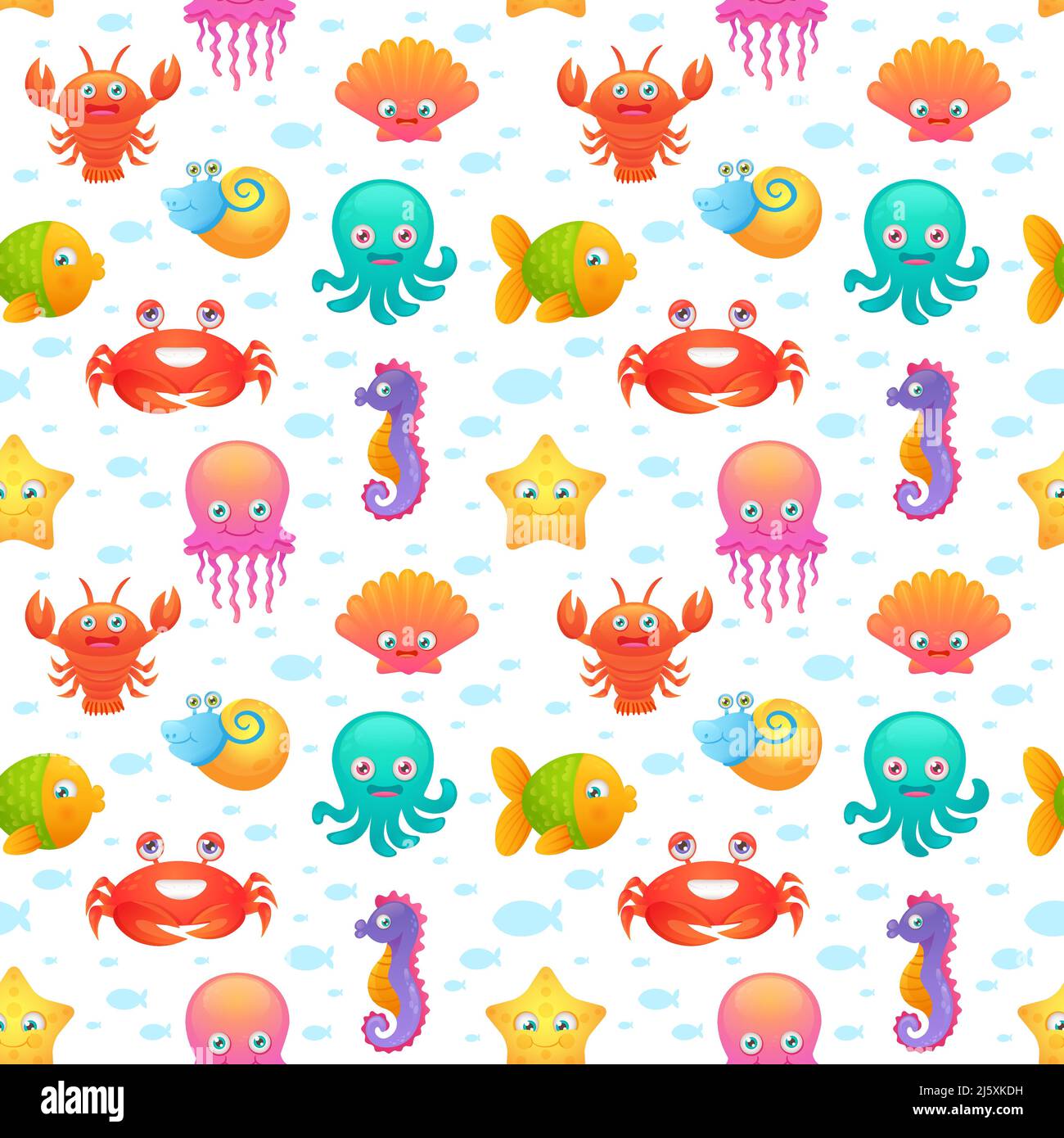 Carino collezione di cartoni animati animali di mare personaggi per bambini dormitorio sfondo decorativo tileable astratto senza giunture illustrazione vettoriale Illustrazione Vettoriale