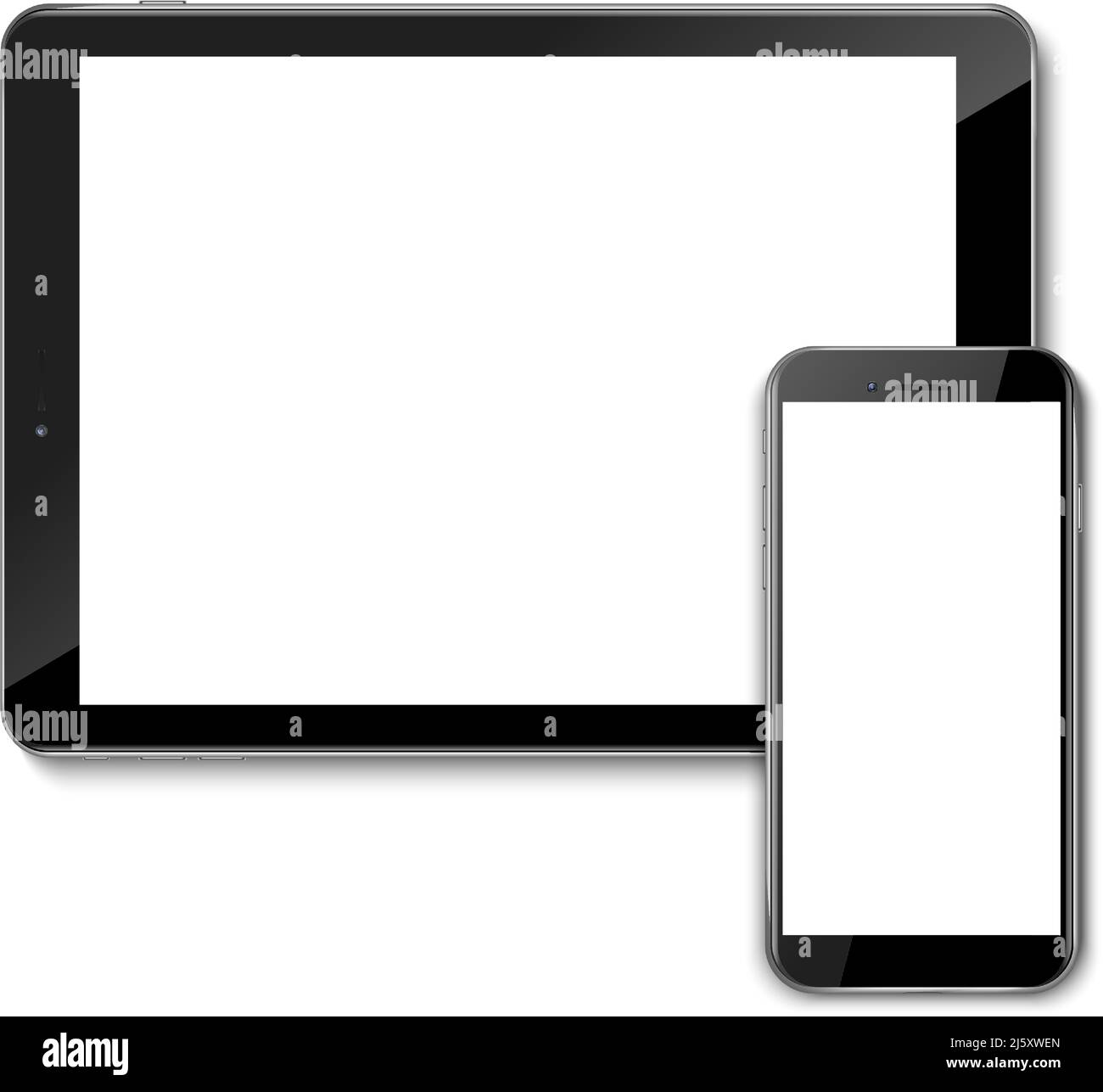 3d set di icone vettoriali realistiche. Tablet e smartphone. Elementi del set tecnologico. Illustrazione Vettoriale