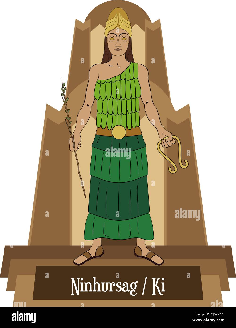 Vettore illustrativo isolato di divinità mitiche mesopotamiane, Ninhursag Illustrazione Vettoriale