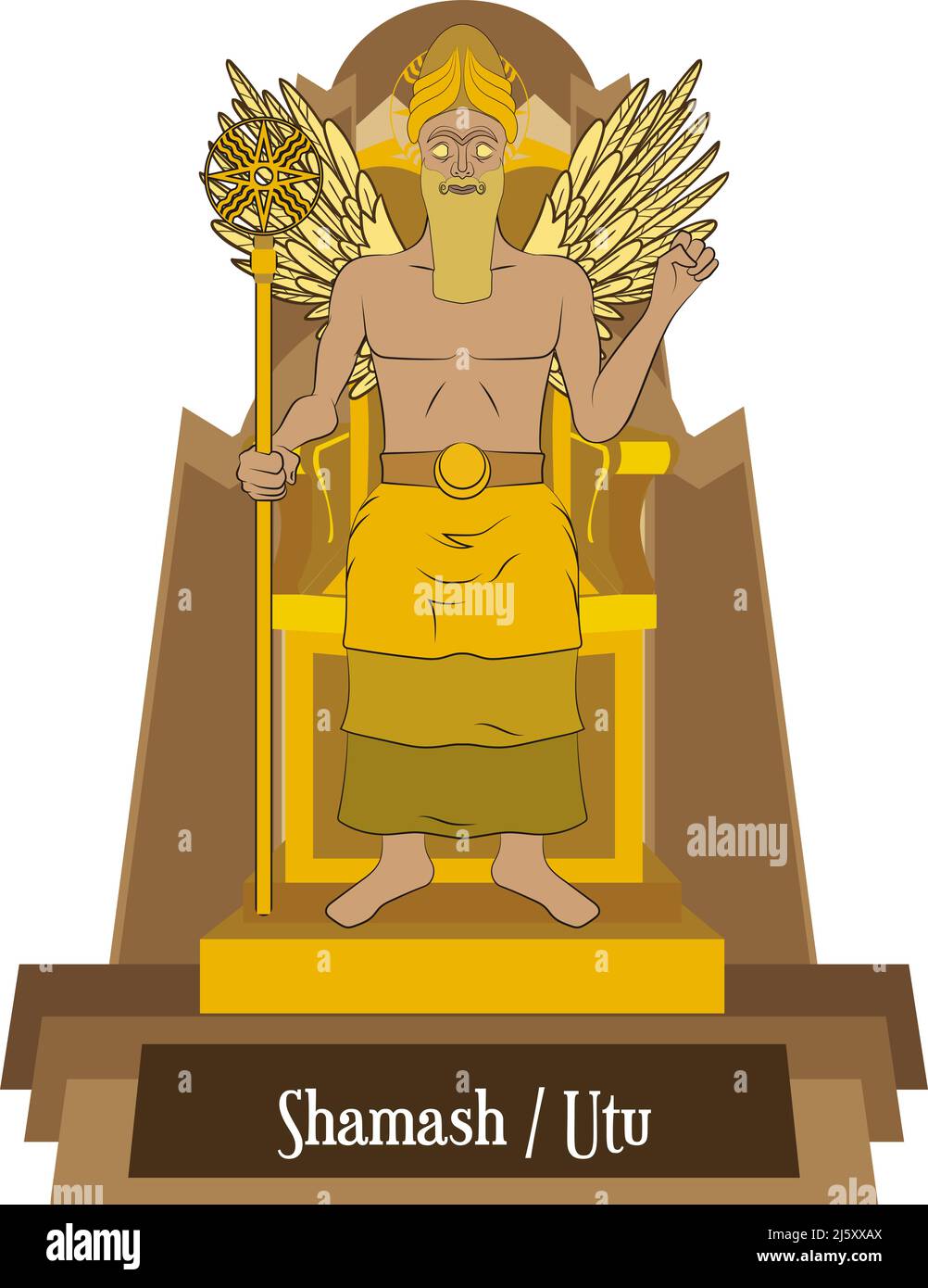 Vettore di illustrazione isolato di Dio mitico mesopotamiano, Shamash Illustrazione Vettoriale