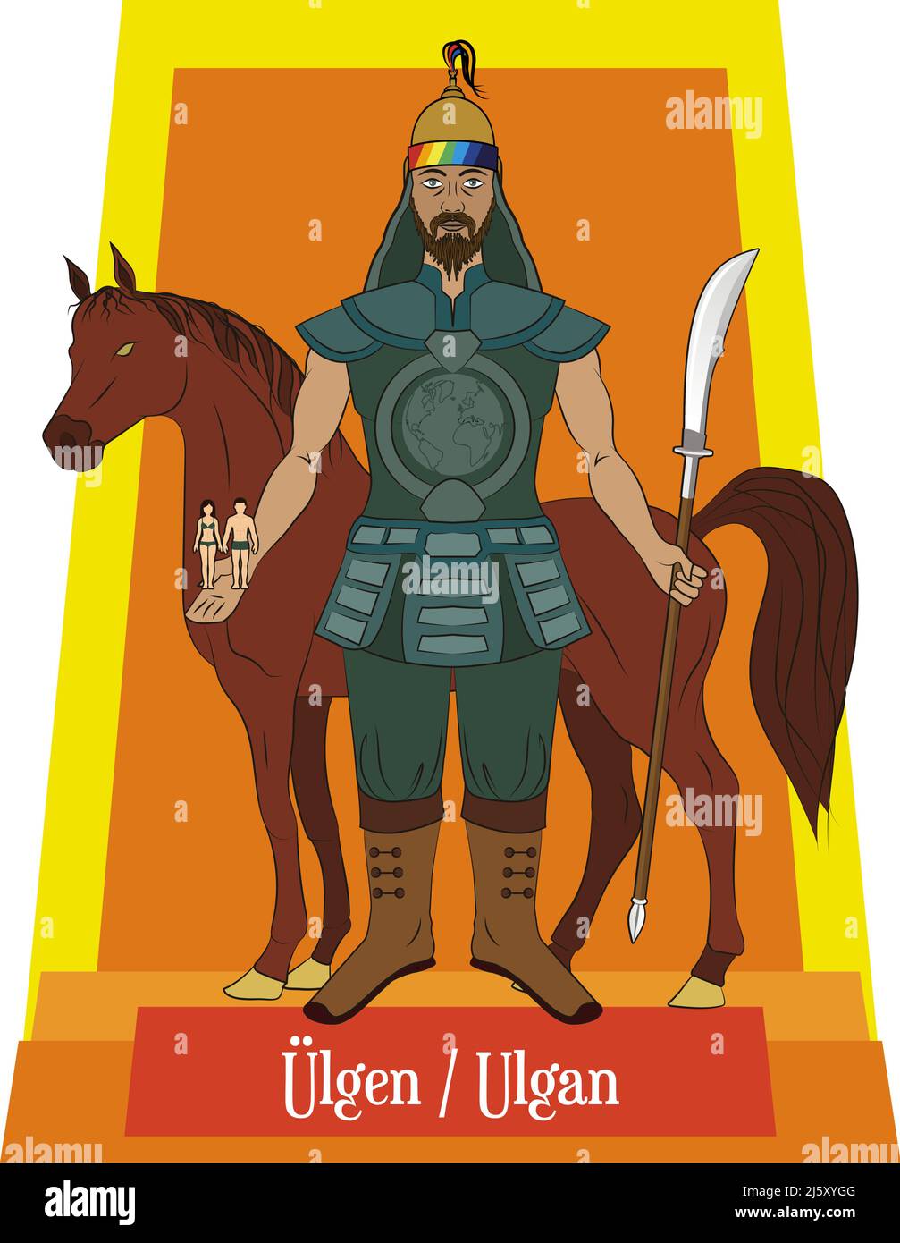 Vettore di illustrazione isolato di divinità mitiche mongolo, Ulgen Illustrazione Vettoriale