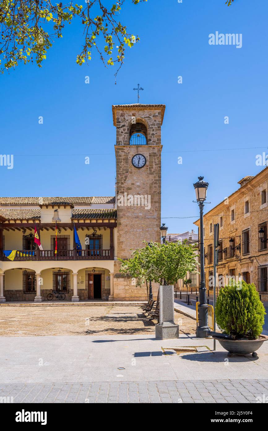 Palazzo del municipio (Ayuntamiento), Plaza Mayor, Mota del Cuervo, Castilla-la Mancha, Spagna Foto Stock