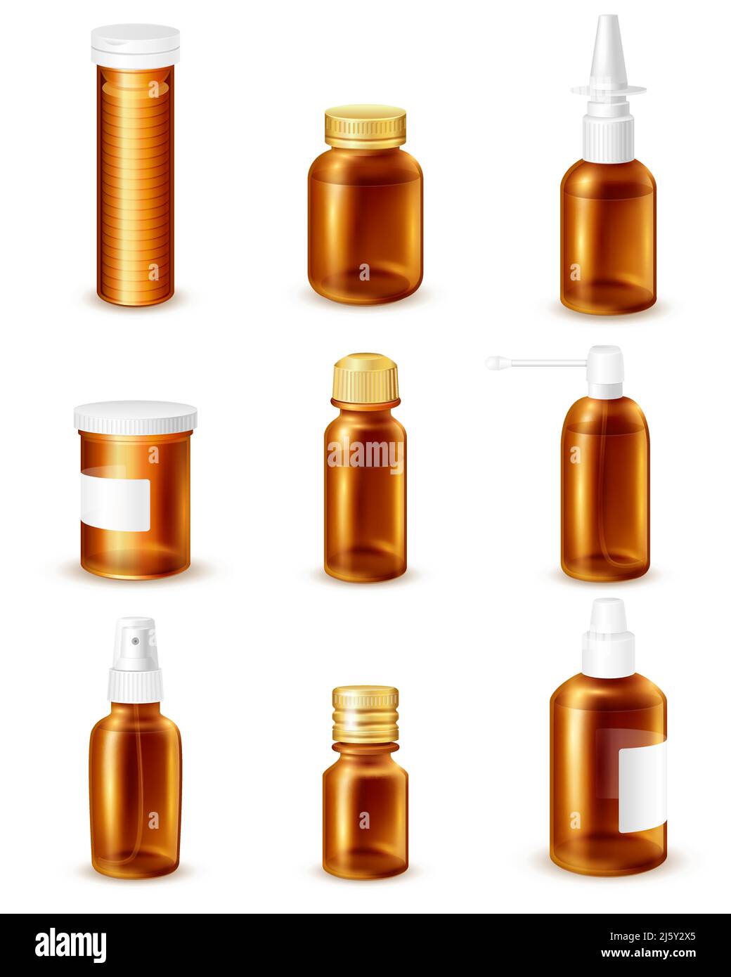 Flaconi trasparenti farmaceutici Set realistico con farmaci liquidi vettore isolato illustrazione Illustrazione Vettoriale