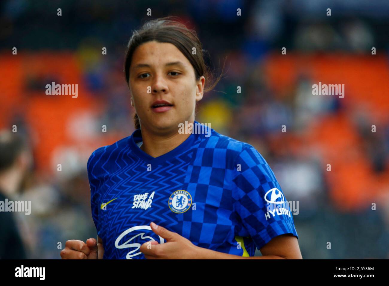 BARNET, INGHILTERRA - APRILE 24: Chelsea Women Sam Kerr durante Barclays fa Women's Super League tra Tottenham Hotspur e Chelsea al Hive, Barnet Foto Stock