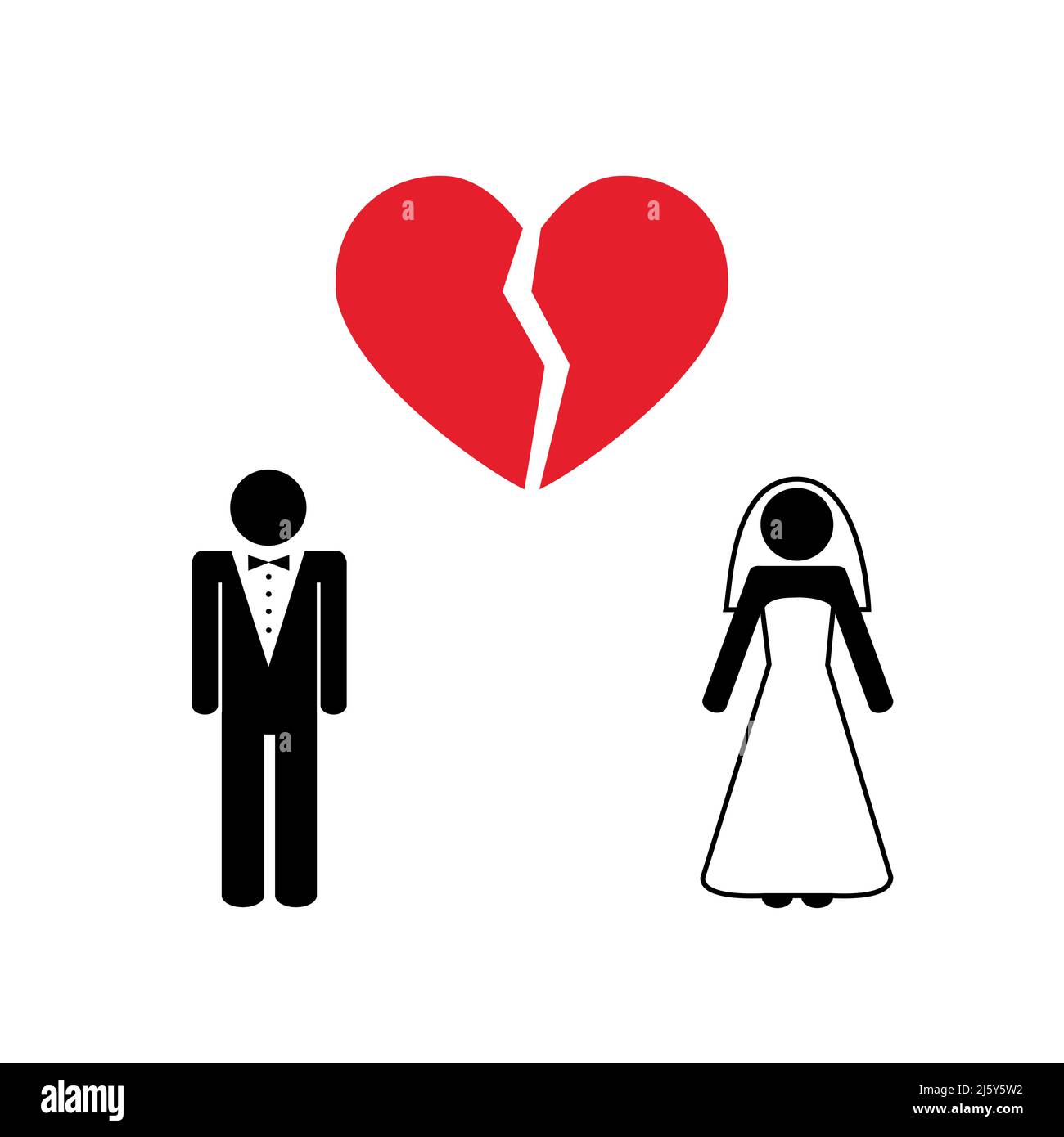 separazione divorzio pittogramma info grafico con cuore rotto icona Illustrazione Vettoriale