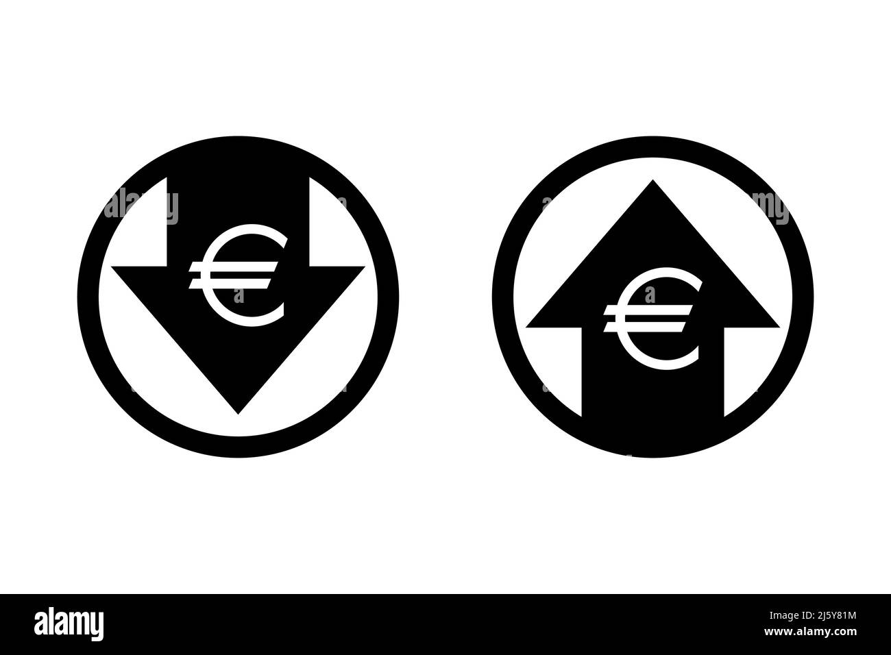 Set di icone euro su e giù Illustrazione Vettoriale