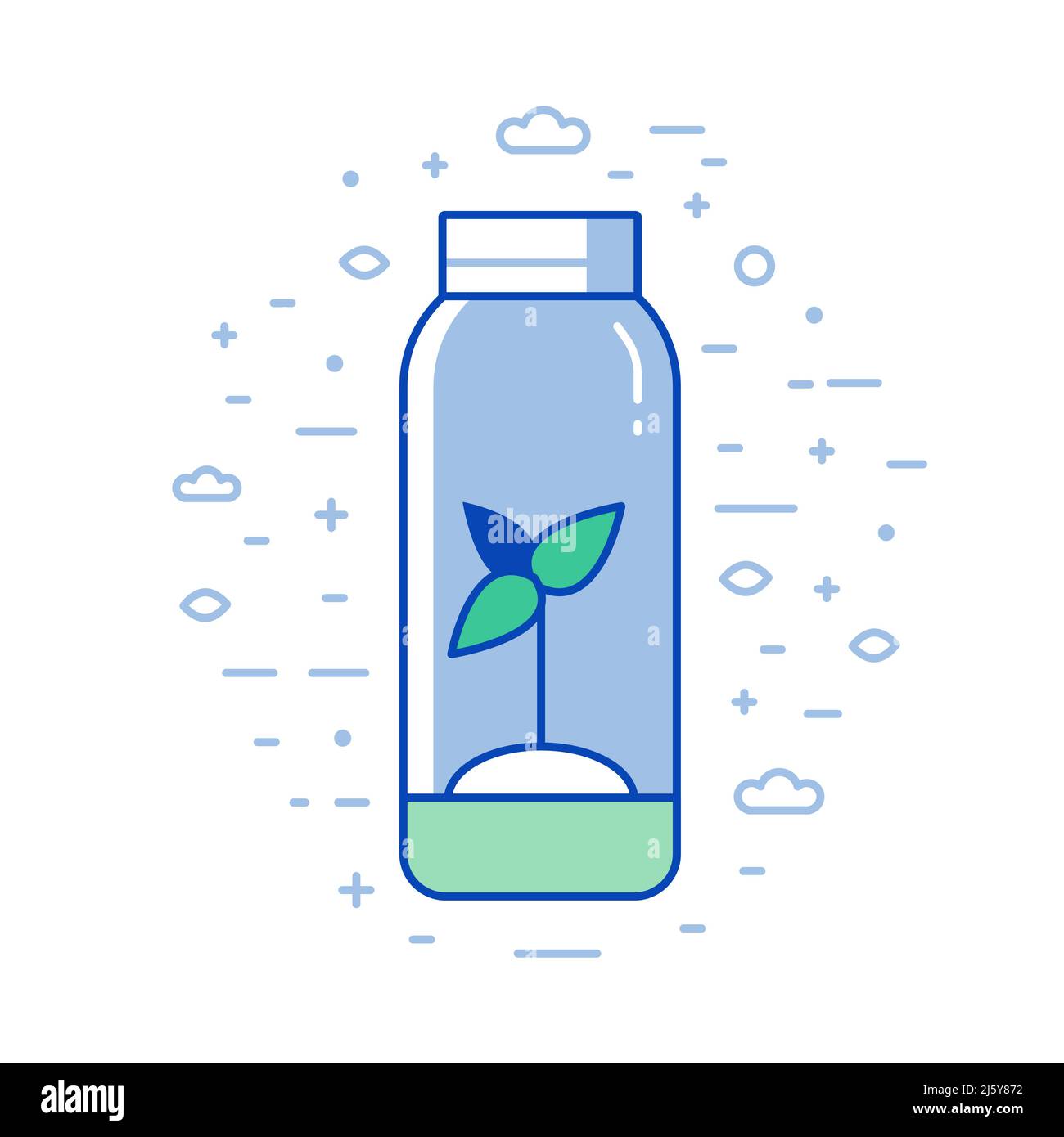 Crescente germoglio con foglie Line Art icona Illustrazione Vettoriale