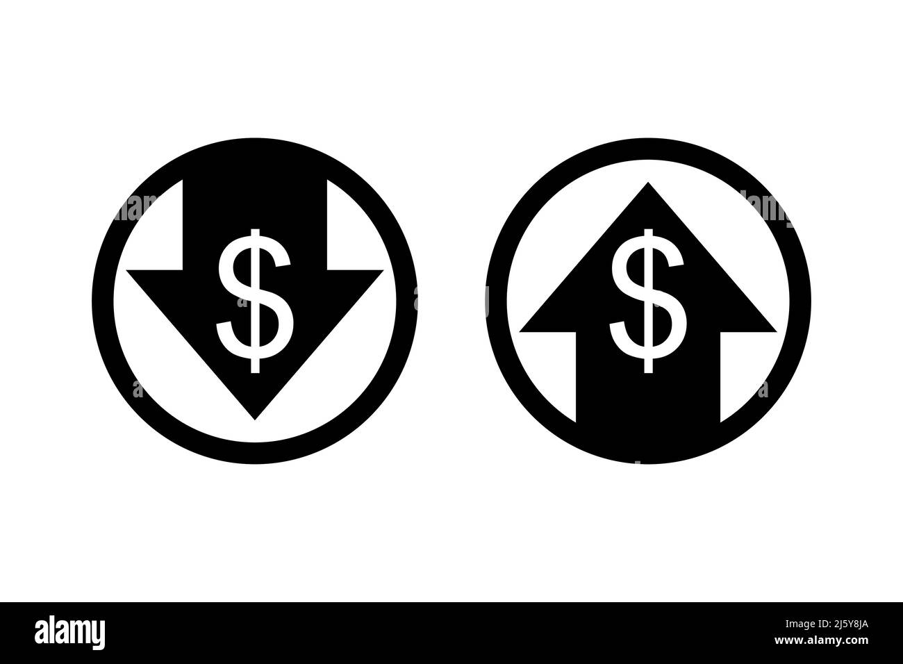 Set di icone US Dollar Down Illustrazione Vettoriale