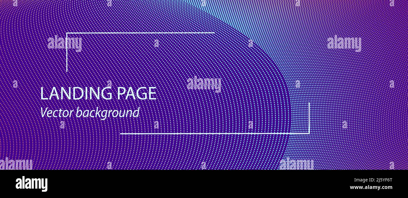 Viola scuro, blu brillante pagina di atterraggio moderna. Sfondo del banner con particelle rosa. Motivo punteggiato, linee curve punteggiate. Modello astratto. EPS10 Illustrazione Vettoriale