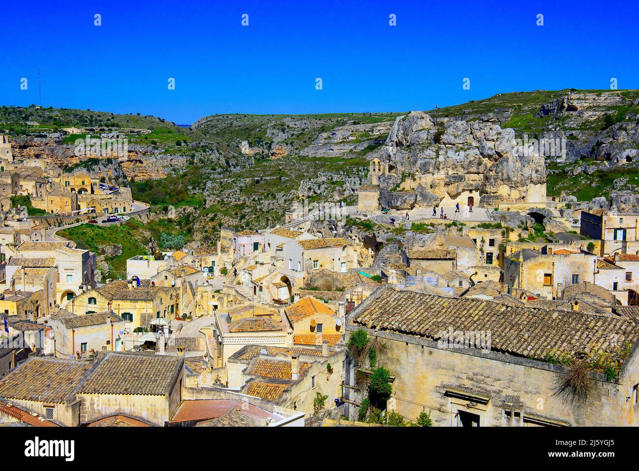 Sassi di Matera, Sasso Caveoso e Sasso Barisano con il Duomo, Matera, Basilicata, Italia. Foto Stock