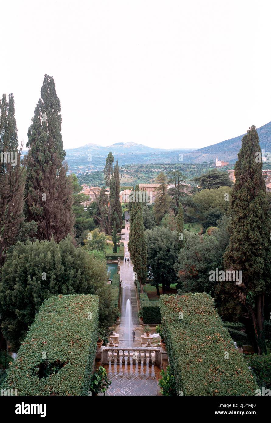 Tivoli, Villa d'Este, Renaissancegarten, Blick von der Loggia auf die Hauptachse Foto Stock