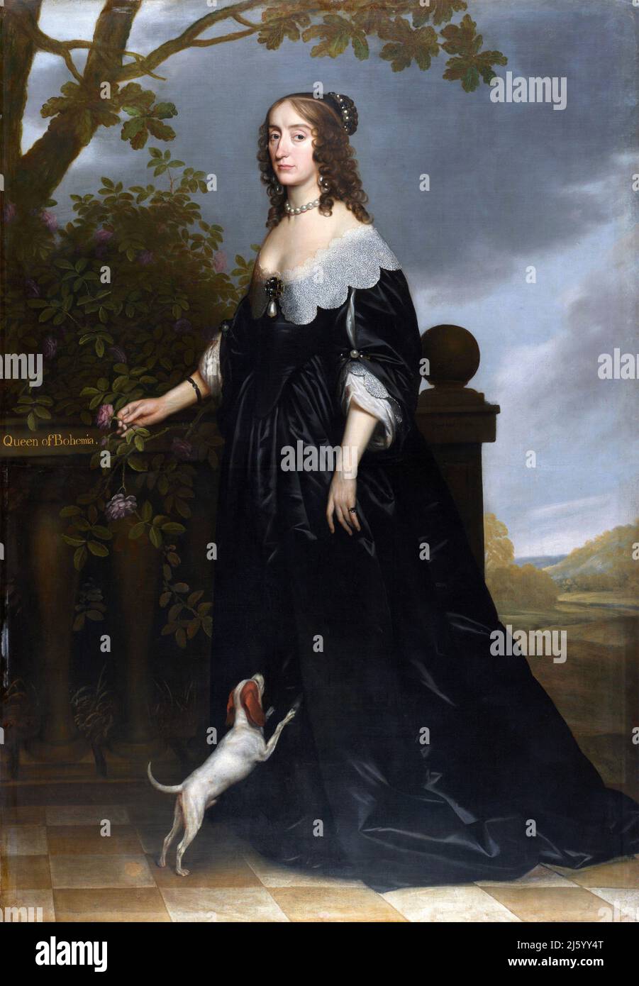 Elisabetta Regina di Boemia, ritratto del pittore olandese dell'età dell'oro Gerrit van Honthorst (1592-1656), olio su tela, 1642. Elisabetta era la moglie di Federico V, Elettore Palatino e spesso chiamata Regina d'Inverno. Era la seconda figlia e figlia maggiore di re Giacomo VI e io di Scozia, Inghilterra e Irlanda. Foto Stock