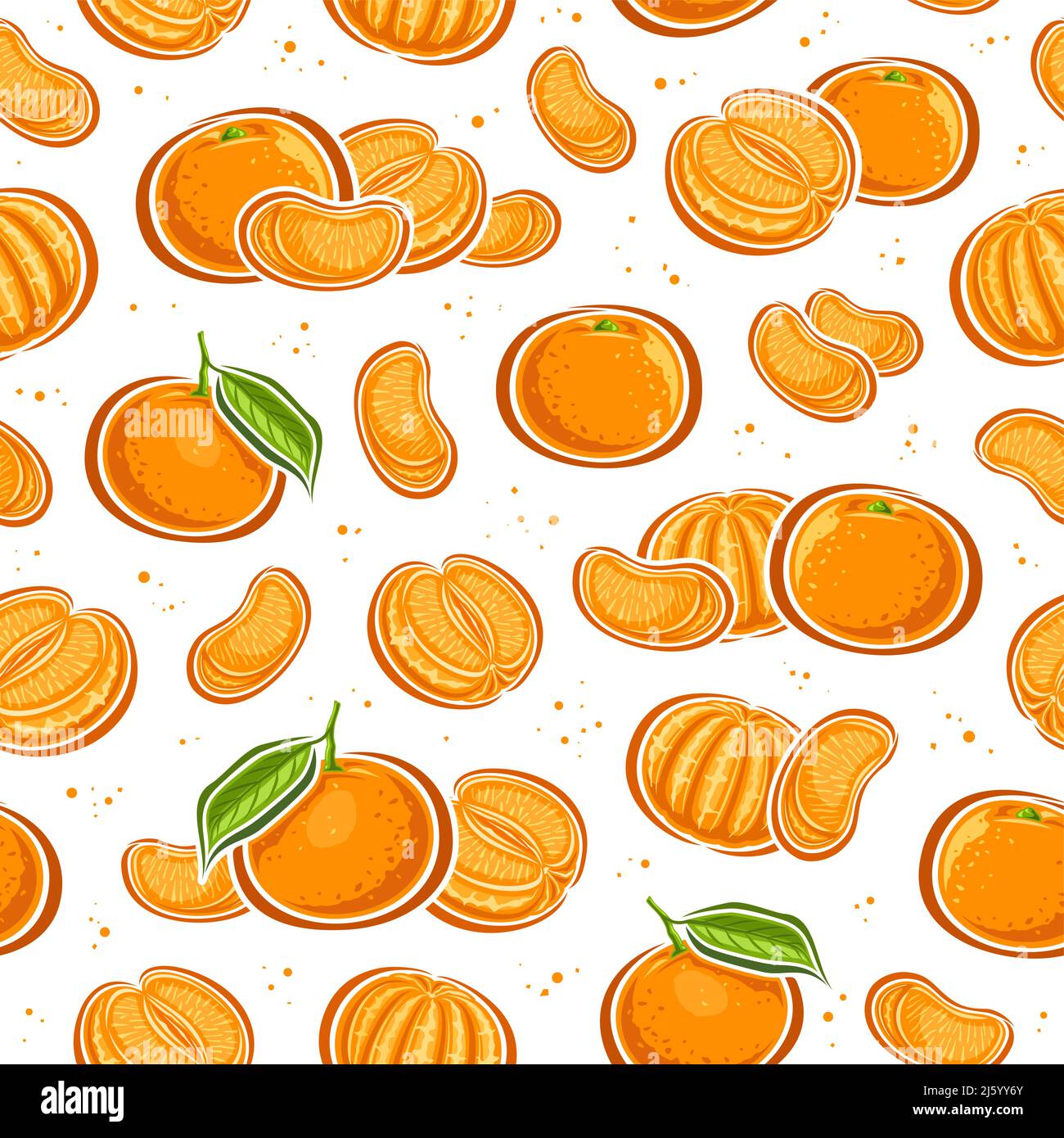 Vettore Mandarin modello senza giunture, ripetizione sfondo con set di illustrazioni ritagliate mandarino lifes con foglie verdi, gruppo di naturale vario Illustrazione Vettoriale