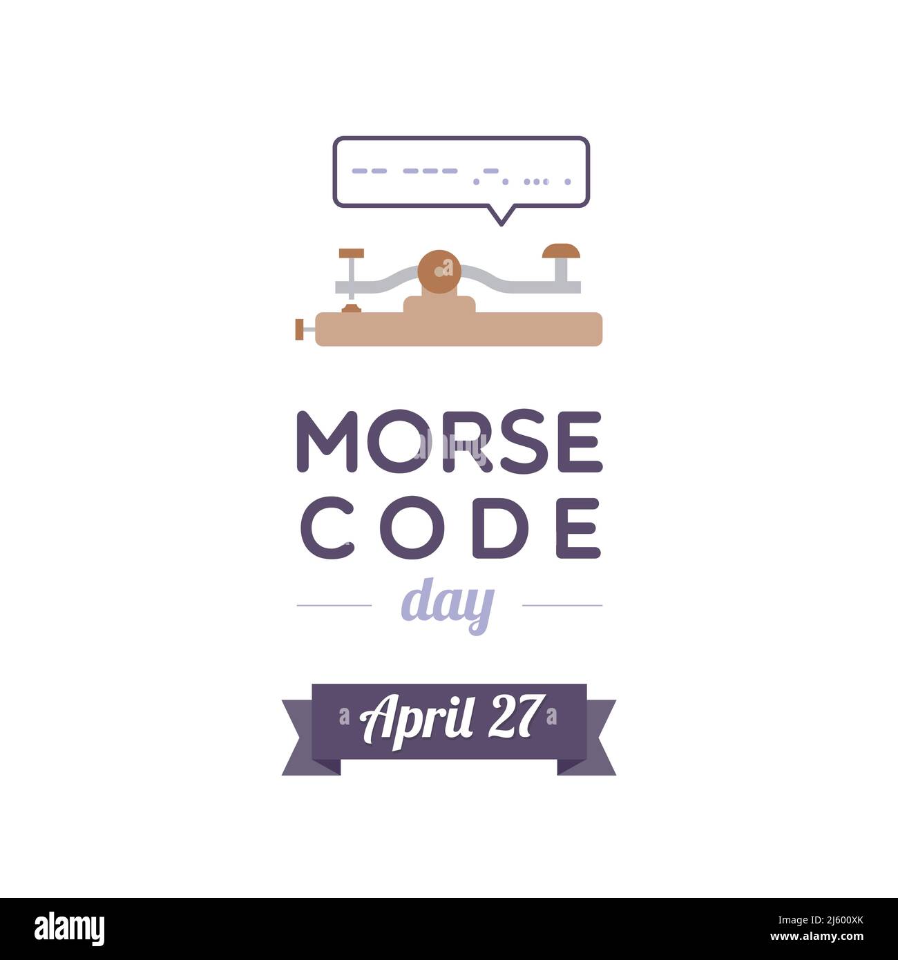 Codice Morse giorno. Aprile. Tasto dritto e fumetto vocale con un messaggio in codice Morse: 'morse'. Illustrazione vettoriale, design piatto Illustrazione Vettoriale