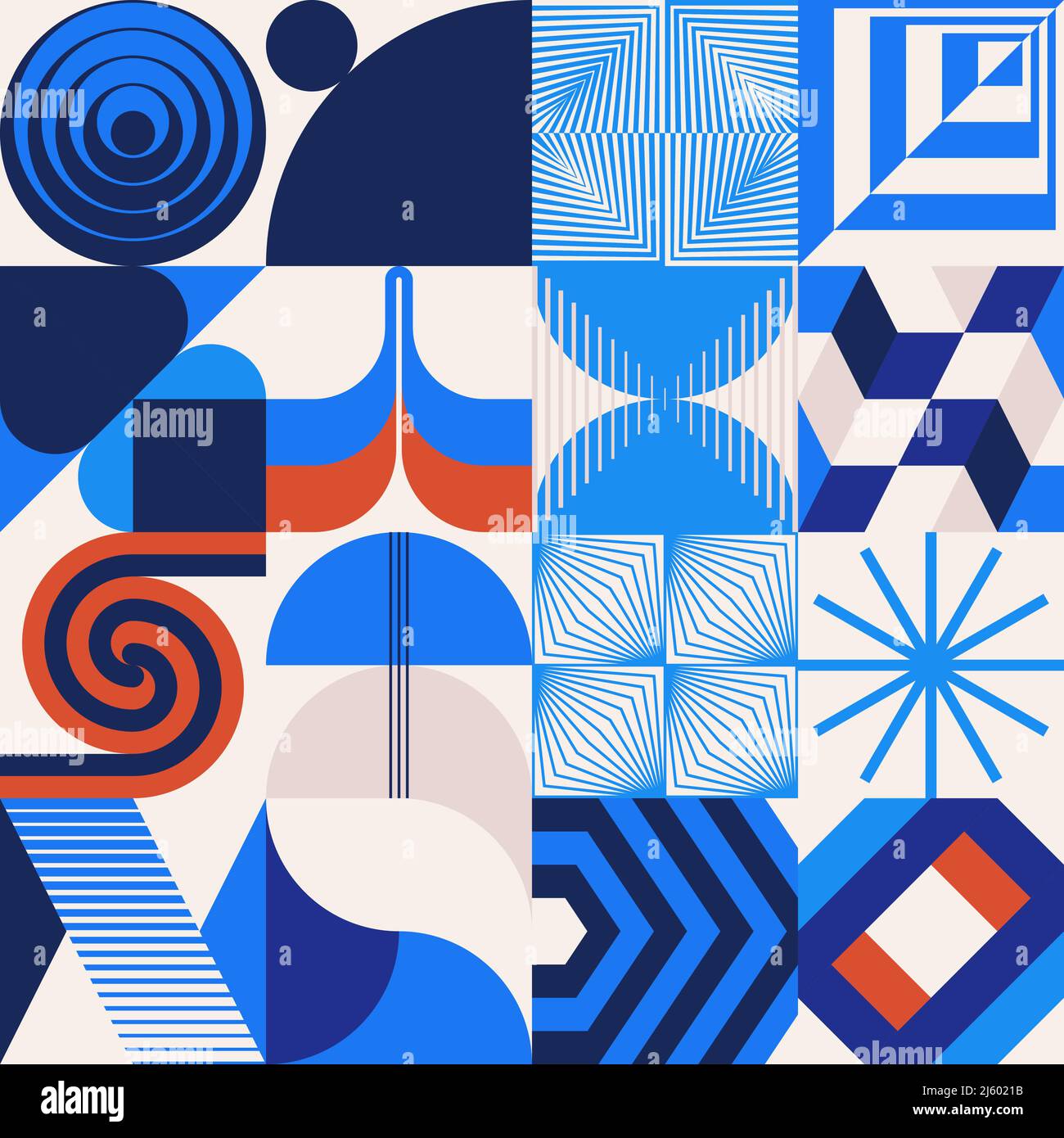 Scandi Art collage grafica modello realizzato con forme vettoriali astratte e forme geometriche generative, utile per web background, poster art design, mag Illustrazione Vettoriale
