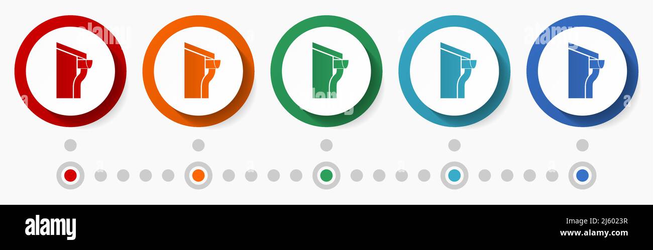 Grondaia, servizio di grondaia concetto vettore icona set, infografica modello, design piatto cerchio colorato web pulsanti in 5 opzioni di colore Illustrazione Vettoriale