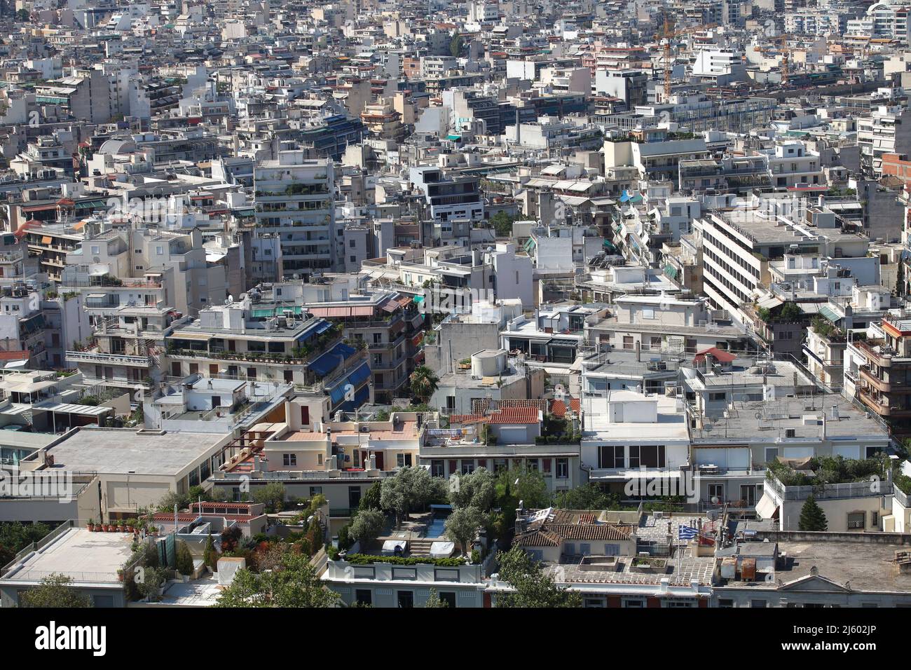 Vista sulla città di Atene dall'Acropoli in Grecia. Atene è una delle città più antiche del mondo. Foto Stock