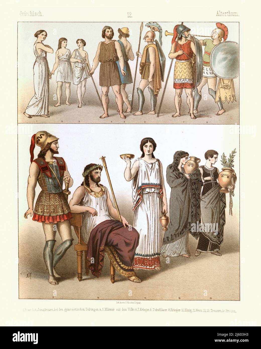 Costumi e mode dell'antica Grecia, donna greca, soliders, re, Storia della moda Foto Stock