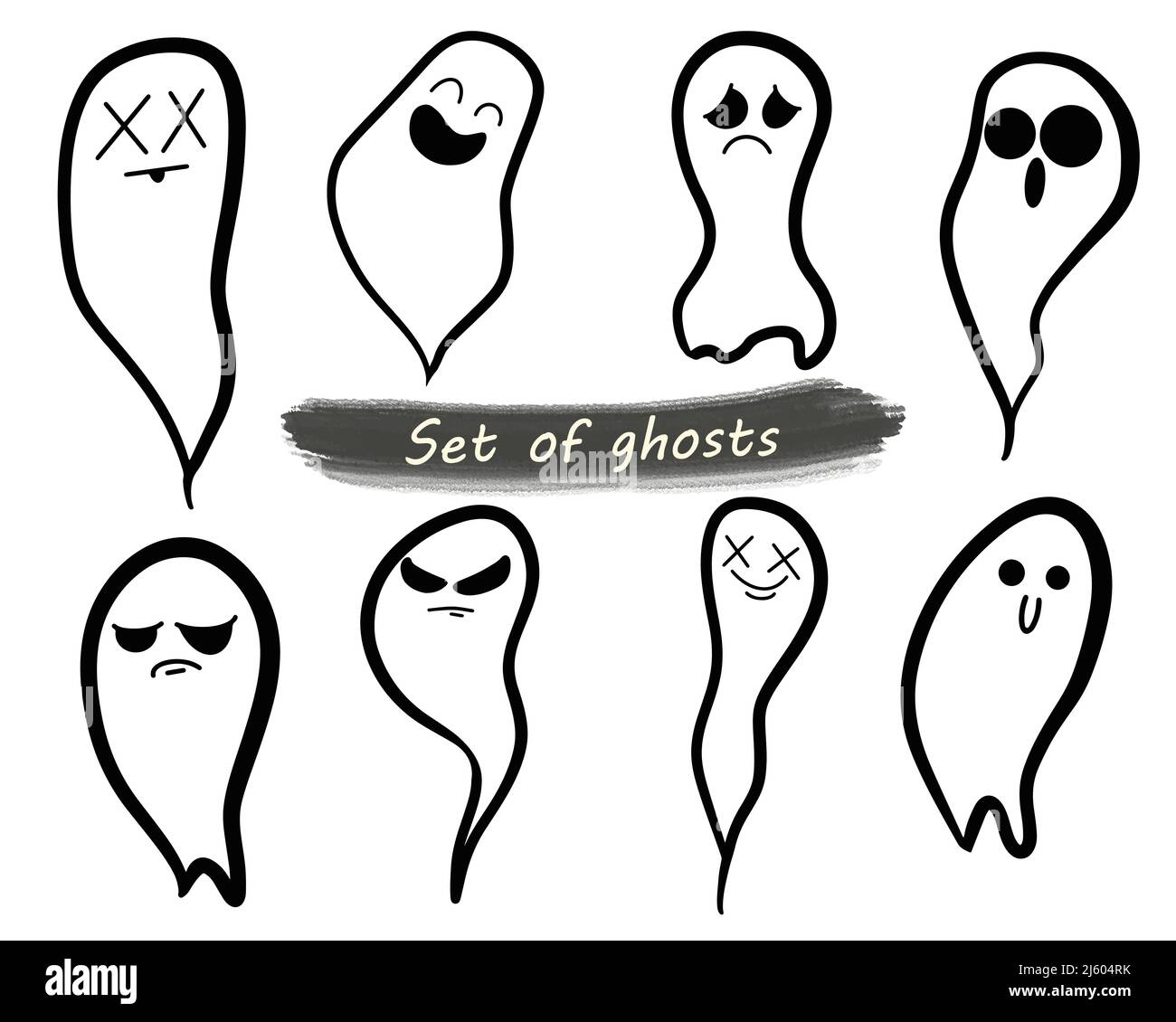 Vector Ghosts Doodle Set di abiti Ghosts Flying Phantoms Halloween spaventoso mostri fantasma Illustrazione Vettoriale