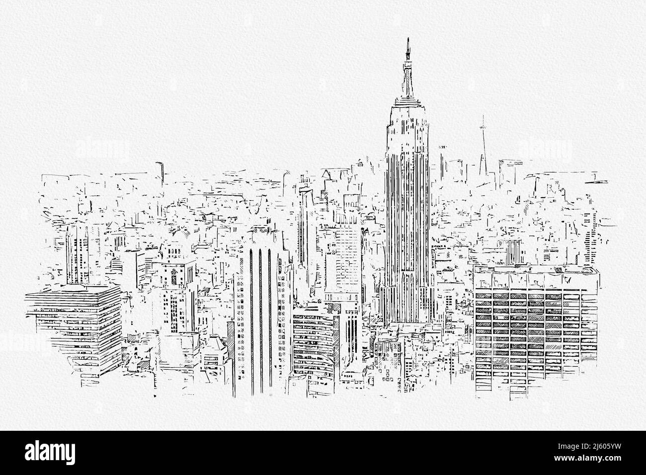 Skyline di New York con grattacieli, disegno a matita Foto stock - Alamy