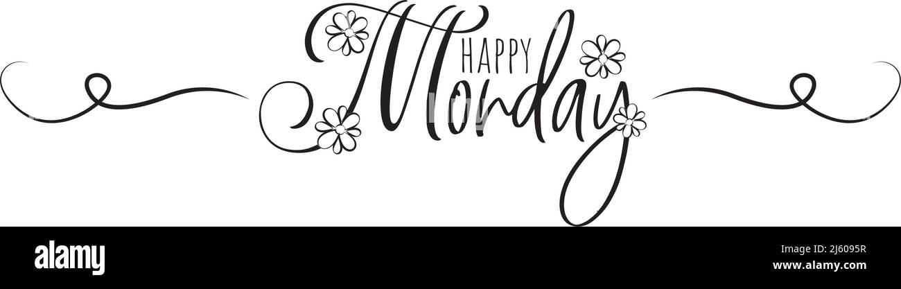 Buon lunedì, vettore. Design di testo isolato su sfondo bianco. Design di banner tipografico. Citazione positiva, affermazione Illustrazione Vettoriale
