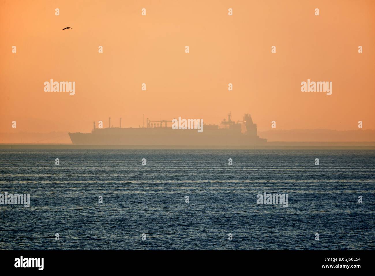 Sagoma della nave GNL nel porto di Świnoujście Foto Stock