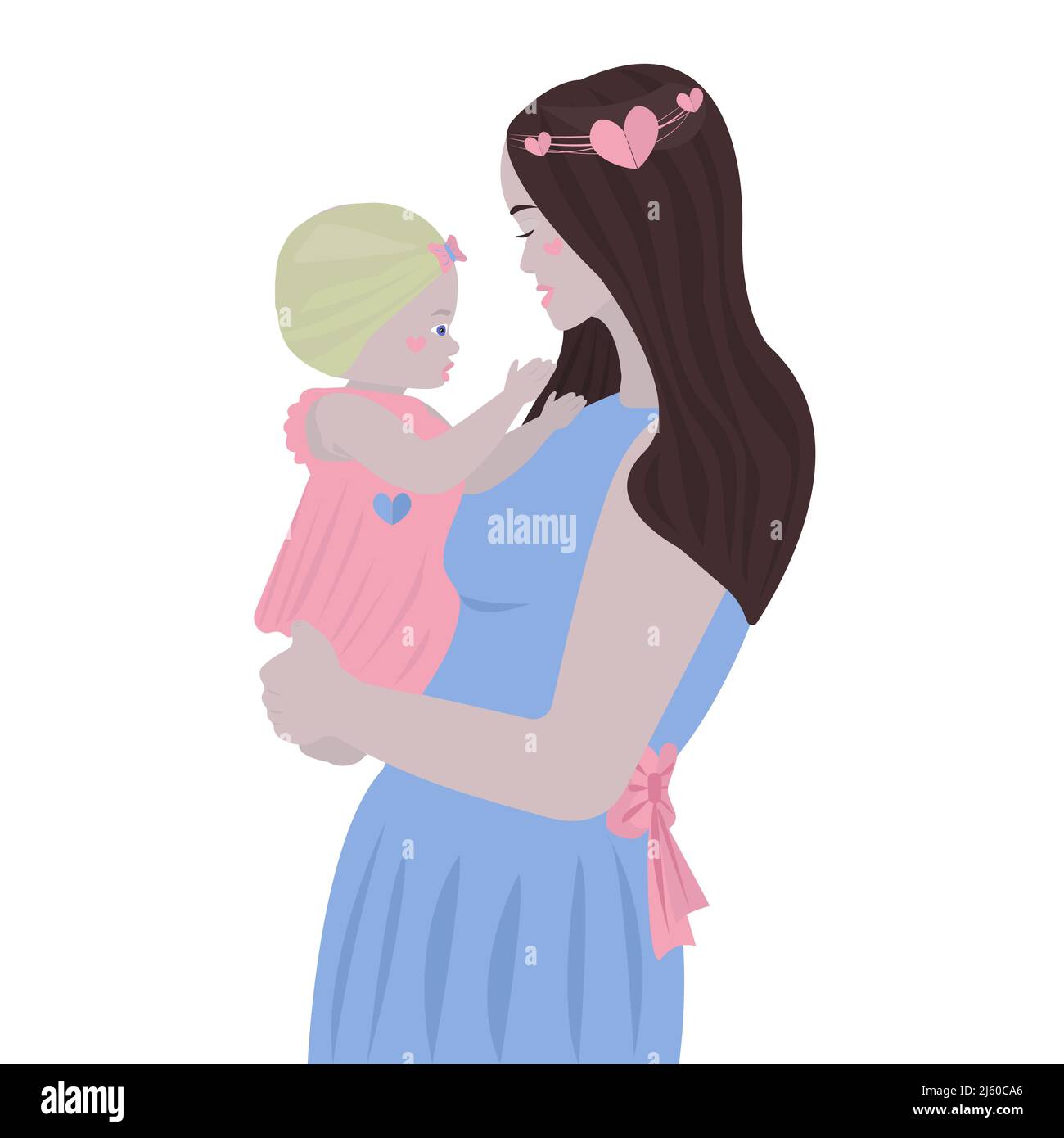 Donna e bambino, illustrazione colorata su sfondo bianco Illustrazione Vettoriale