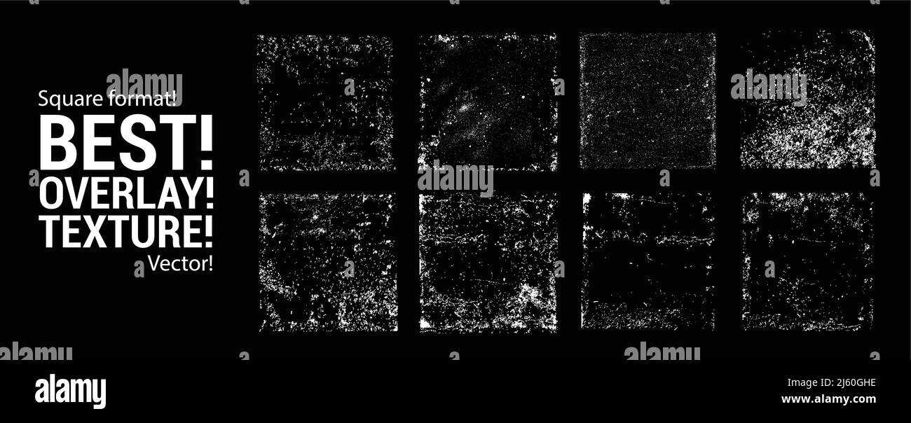 Timbri di trama overlay sporchi. Diverse texture di vernice con schizzi di inchiostro a goccia Illustrazione Vettoriale