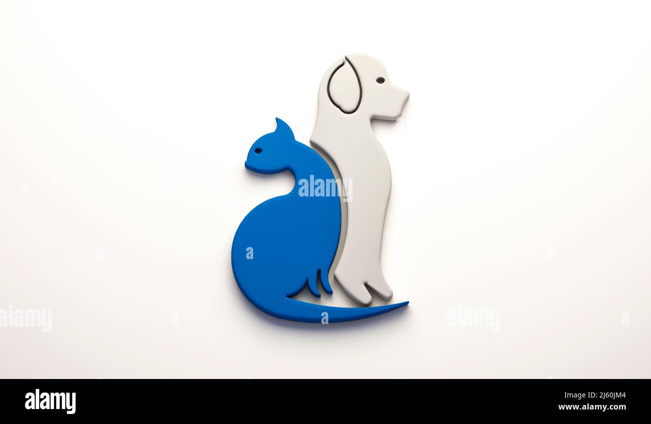 3D Logo icone silhouette di cane e gatto immagine web immagine grafica clip art illustrazione Foto Stock