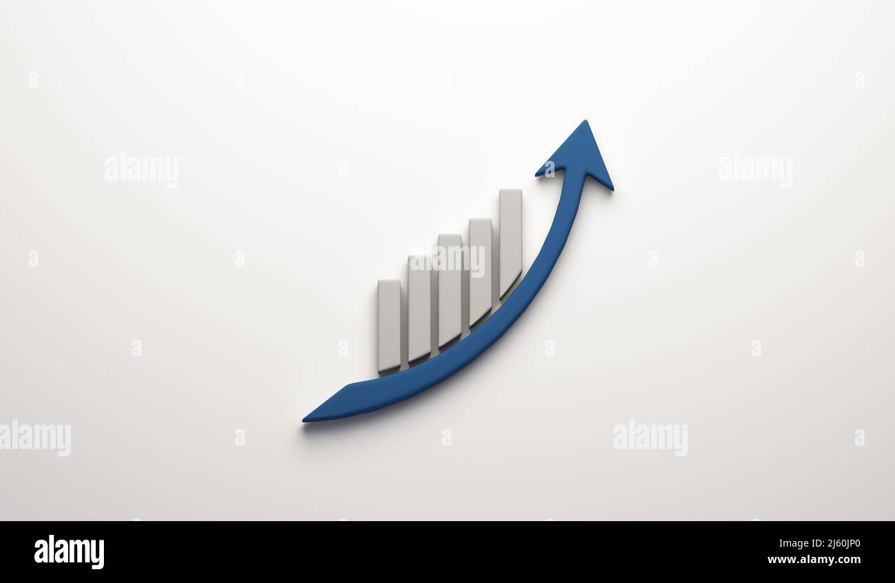 Business grafico statistiche crescita vendite 3D immagine logo icona in crescita crescente di successo industria Foto Stock