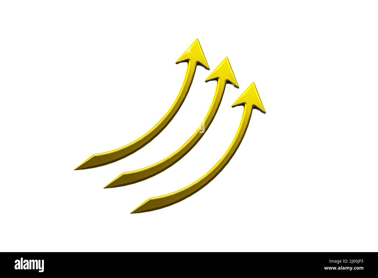 Business frecce d'oro grafico statistiche crescita vendite logo icona 3D immagine modello di rendering Foto Stock