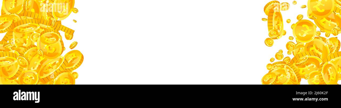 Le monete della sterlina britannica cadono. Bewitching monete sparse GBP. Regno Unito denaro. Interessante jackpot, ricchezza o concetto di successo. Illustrazione vettoriale. Illustrazione Vettoriale