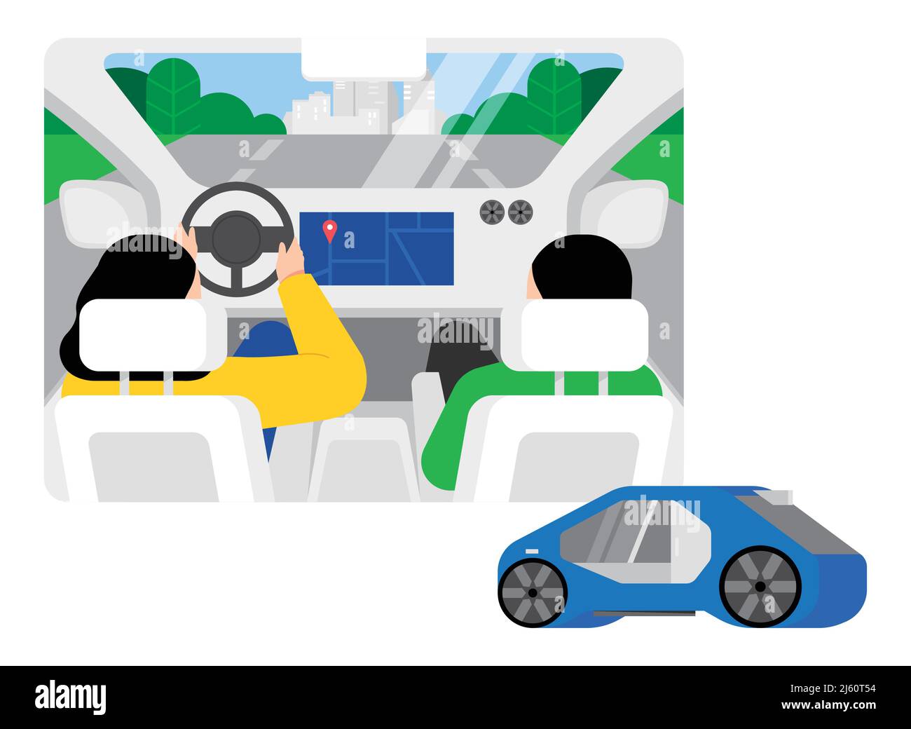 illustrazione della funzione smart mobility automatic driving function vector Illustrazione Vettoriale