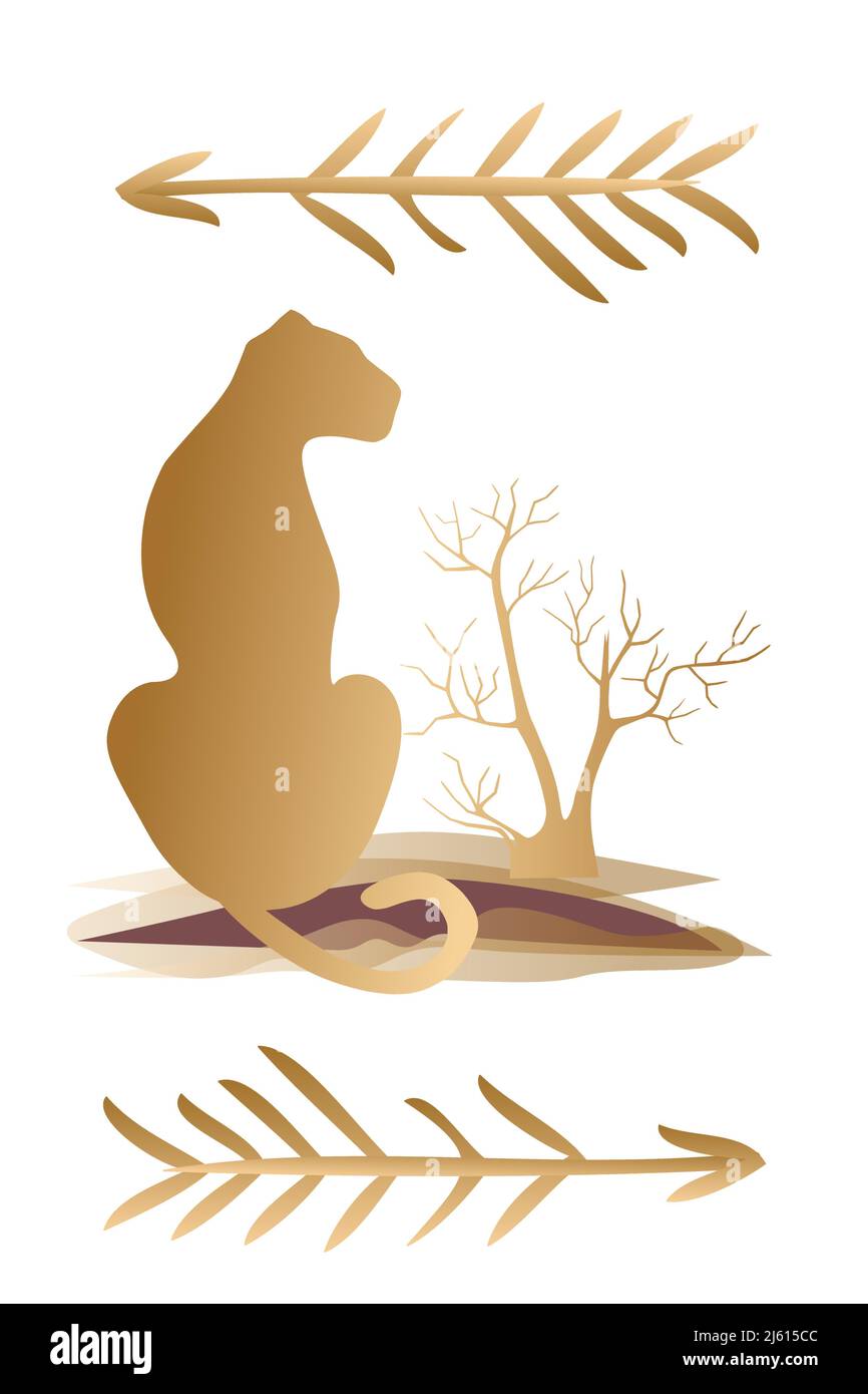 Vector, leopard dorato su sfondo bianco con frecce. Collezione di arte contemporanea Poster in stile trendy Illustrazione Vettoriale