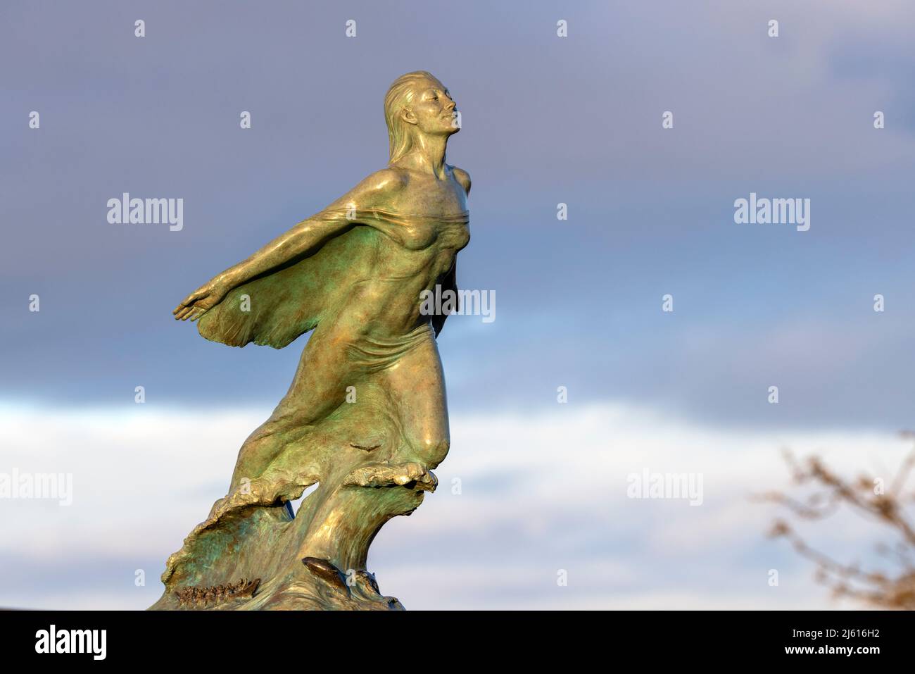 Scultura 'venti del tempo' dell'artista Linda Lindsay. Oak Bay, vicino a Victoria, Vancouver Island, British Columbia, Canada Foto Stock