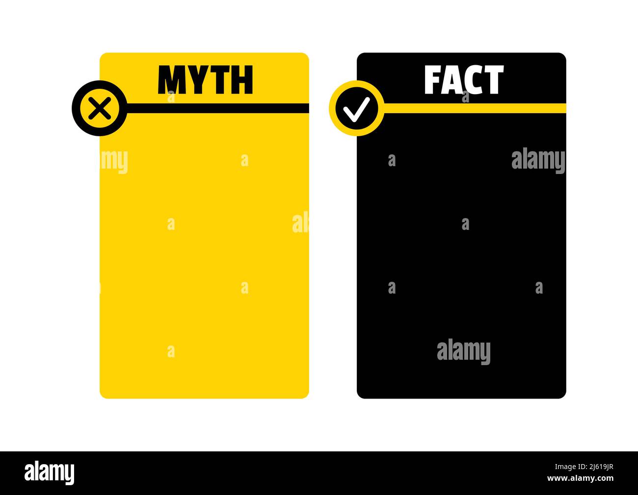 Set di vettori infografici della lista di controllo dei miti e dei fatti. Illustrazione Vettoriale