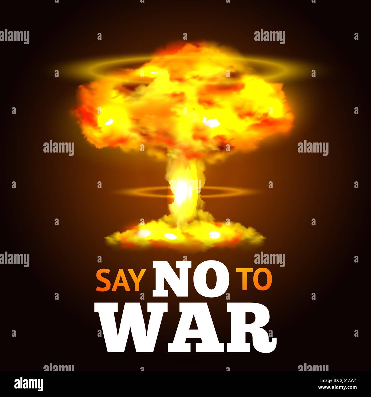 Poster di esplosione nucleare con fungo atomico e vettore di testo anti-guerra illustrazione Illustrazione Vettoriale
