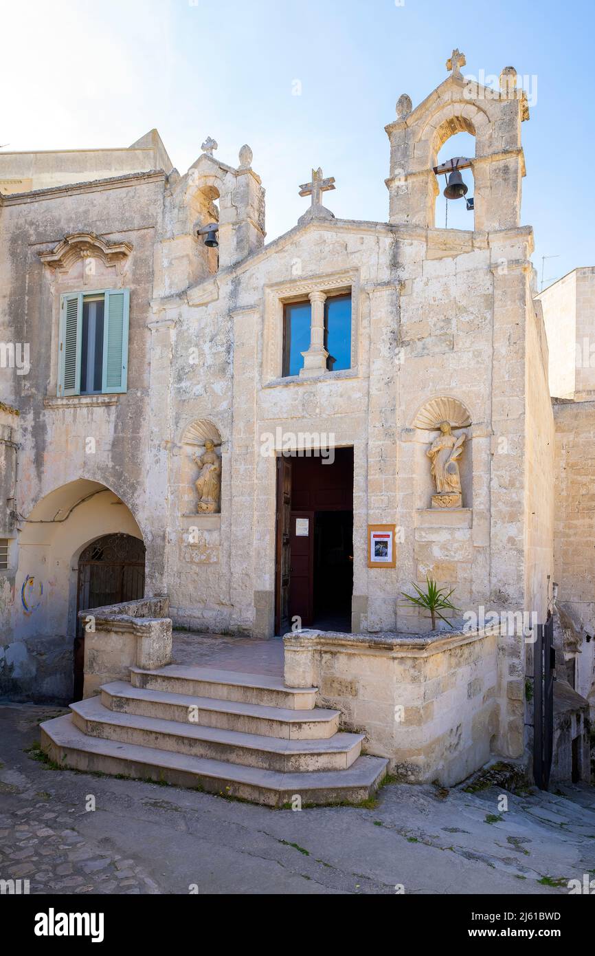 Chiesa di Matera San Biagio (17th sec.) a Matera, situata nella centrale Piazzetta San Biagio, Sasso Barisano, Basilicata, Italia. Foto Stock
