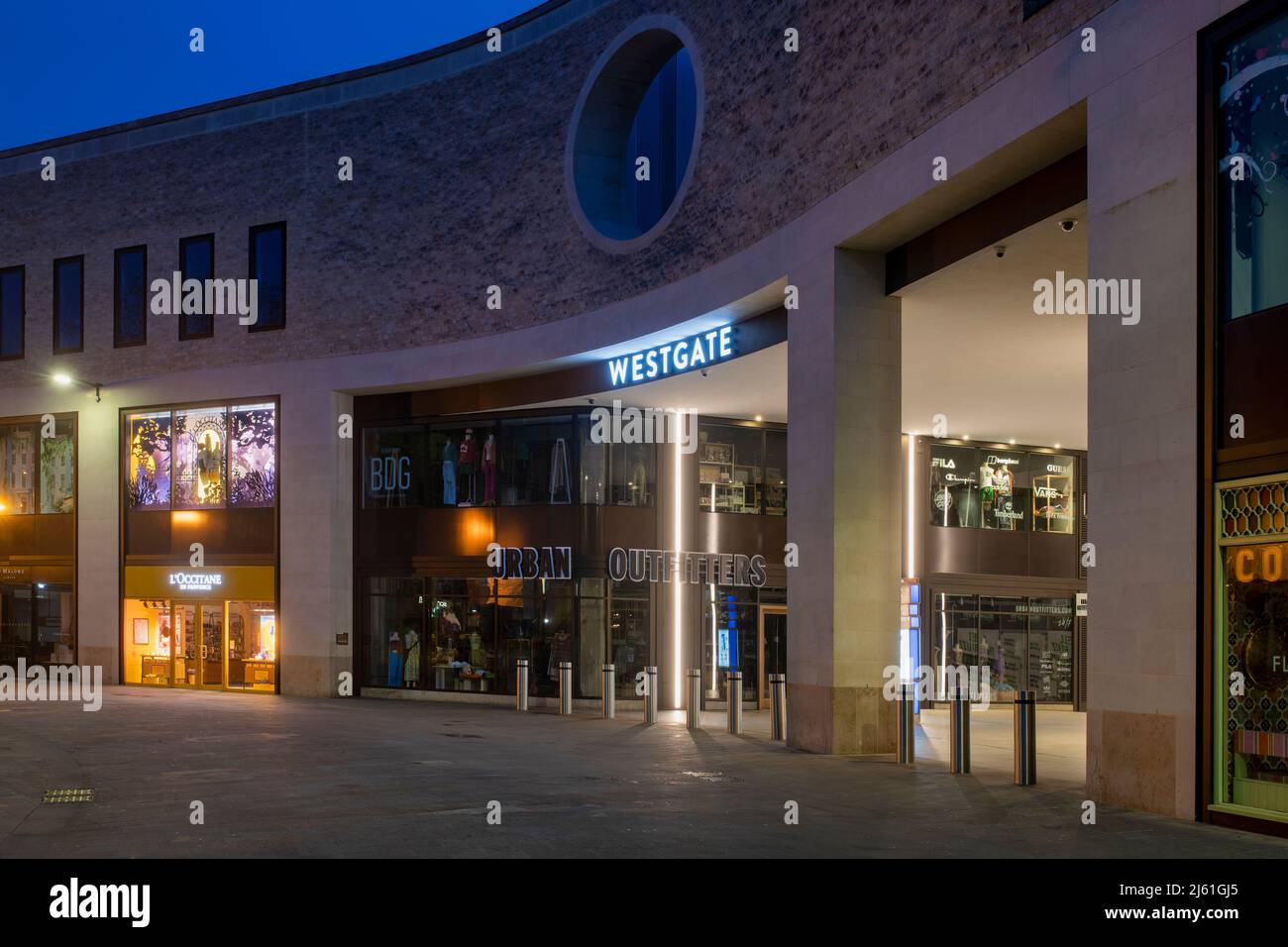 Centro commerciale Westgate all'alba. Oxford, Oxfordshire, Inghilterra Foto Stock