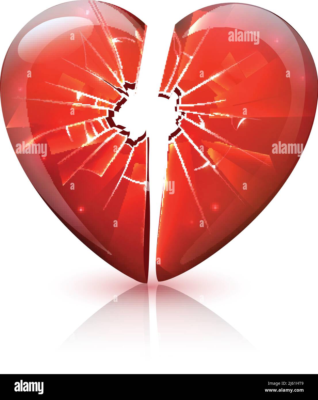 Plastica lucida rossa rotta o simbolo del cuore di vetro dell'amore problemi di relazioni romanze icona illustrazione vettoriale astratta Illustrazione Vettoriale