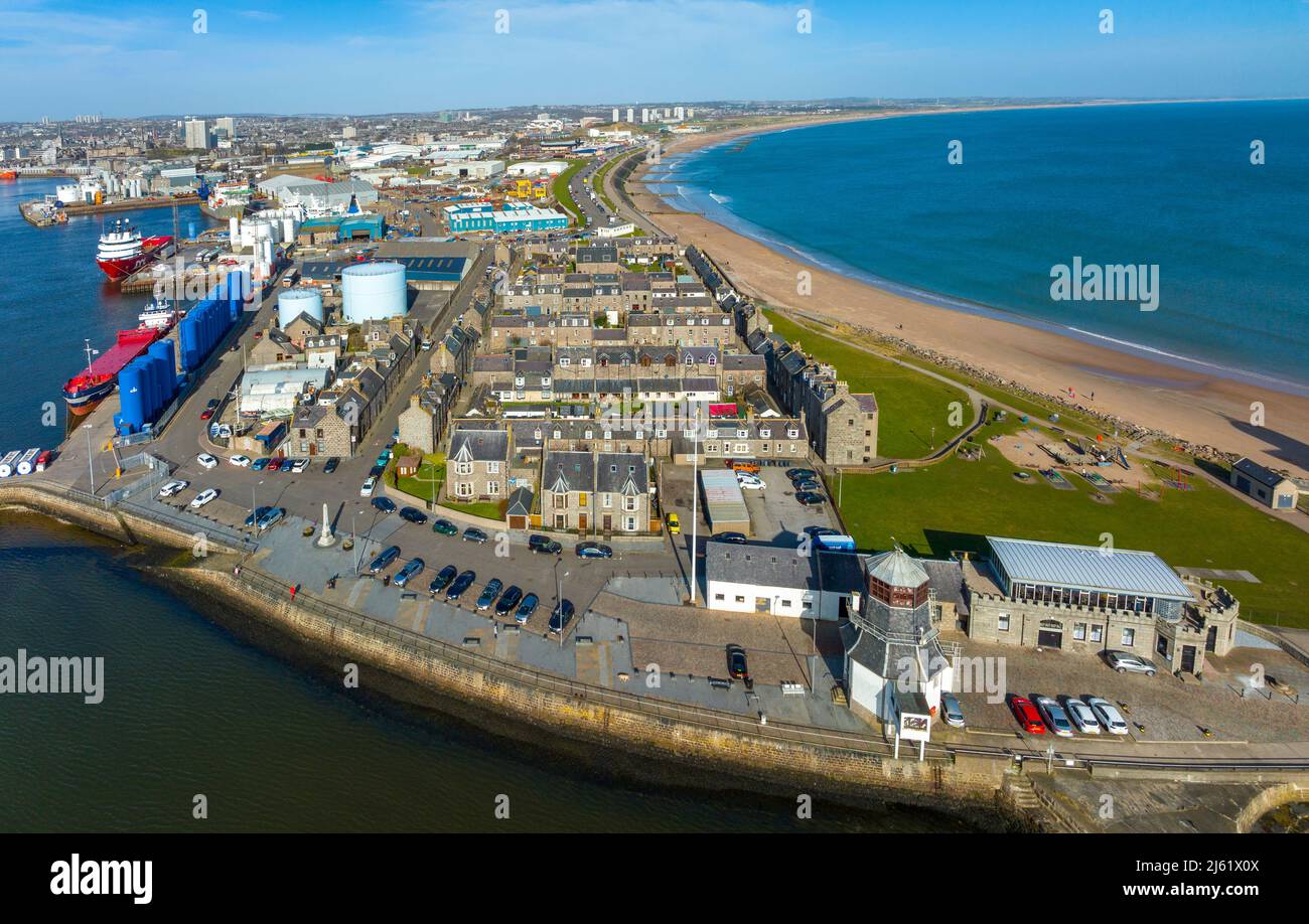 Vista aerea del distretto storico di Footed, o Fittie, ad Aberdeen, Aberdeenshire, Scozia, REGNO UNITO Foto Stock