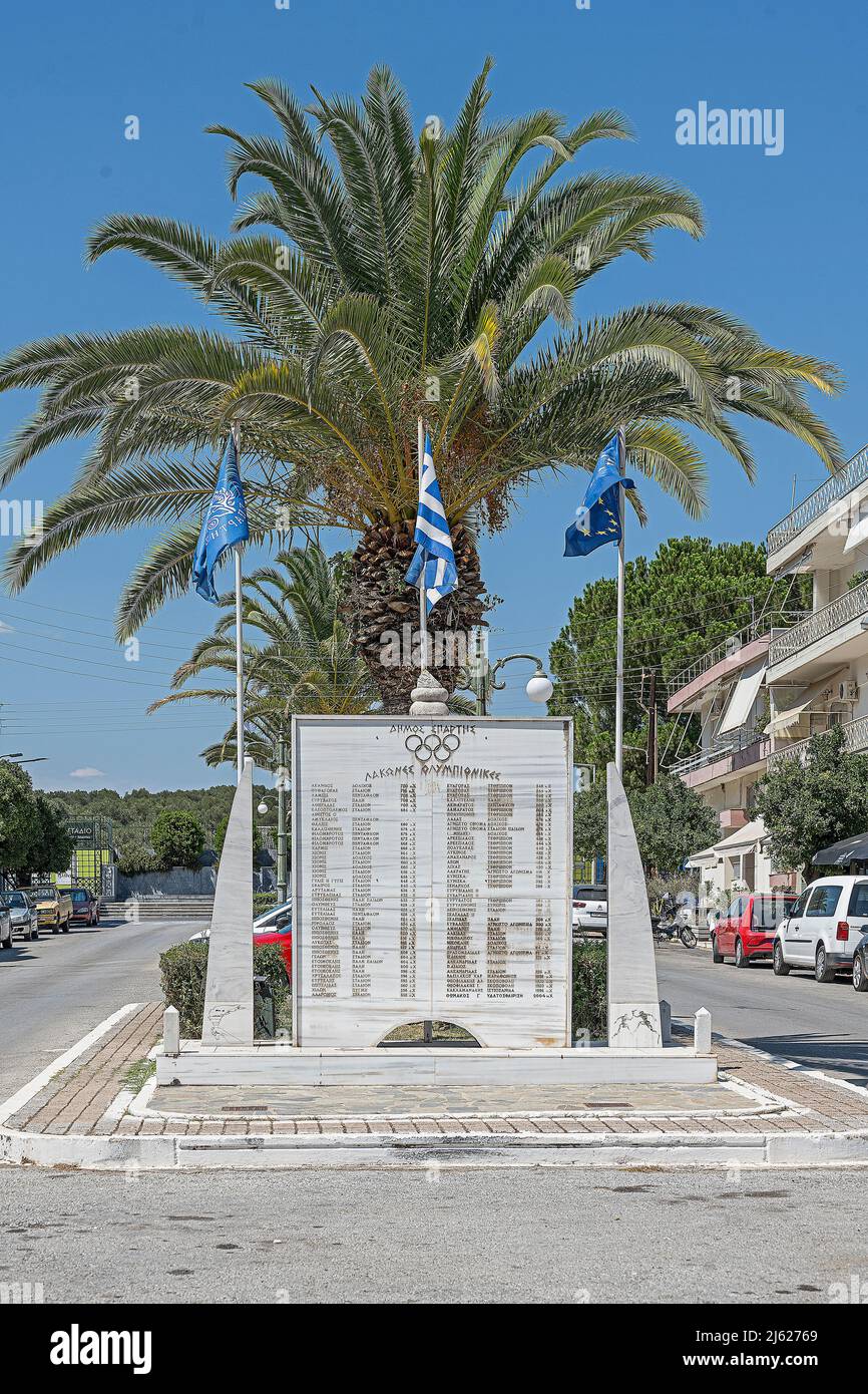 Monumento ai campioni olimpici Sparta, Grecia Foto Stock