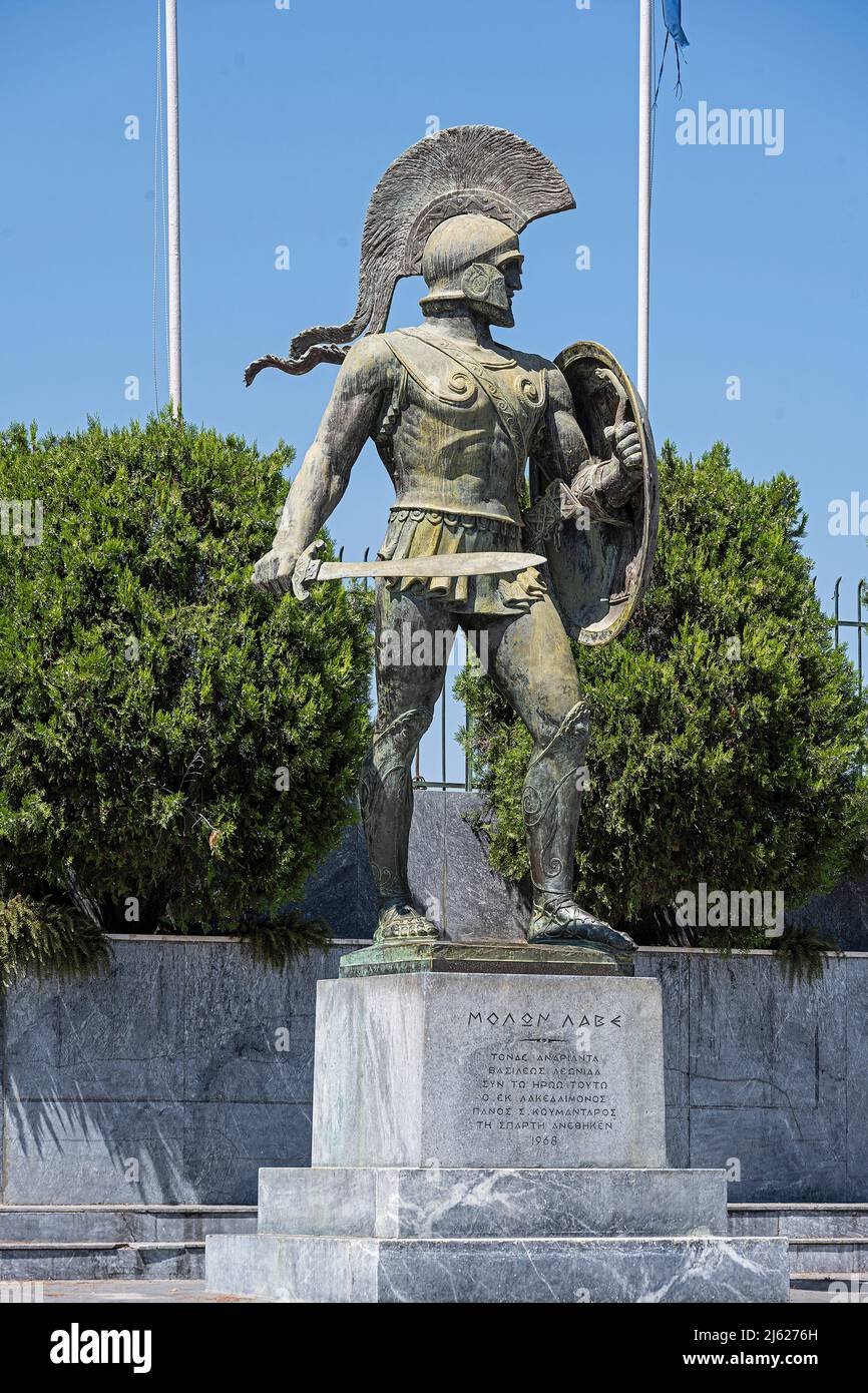 Monumento al leader militare Leonidas, Sparta, Grecia Foto Stock