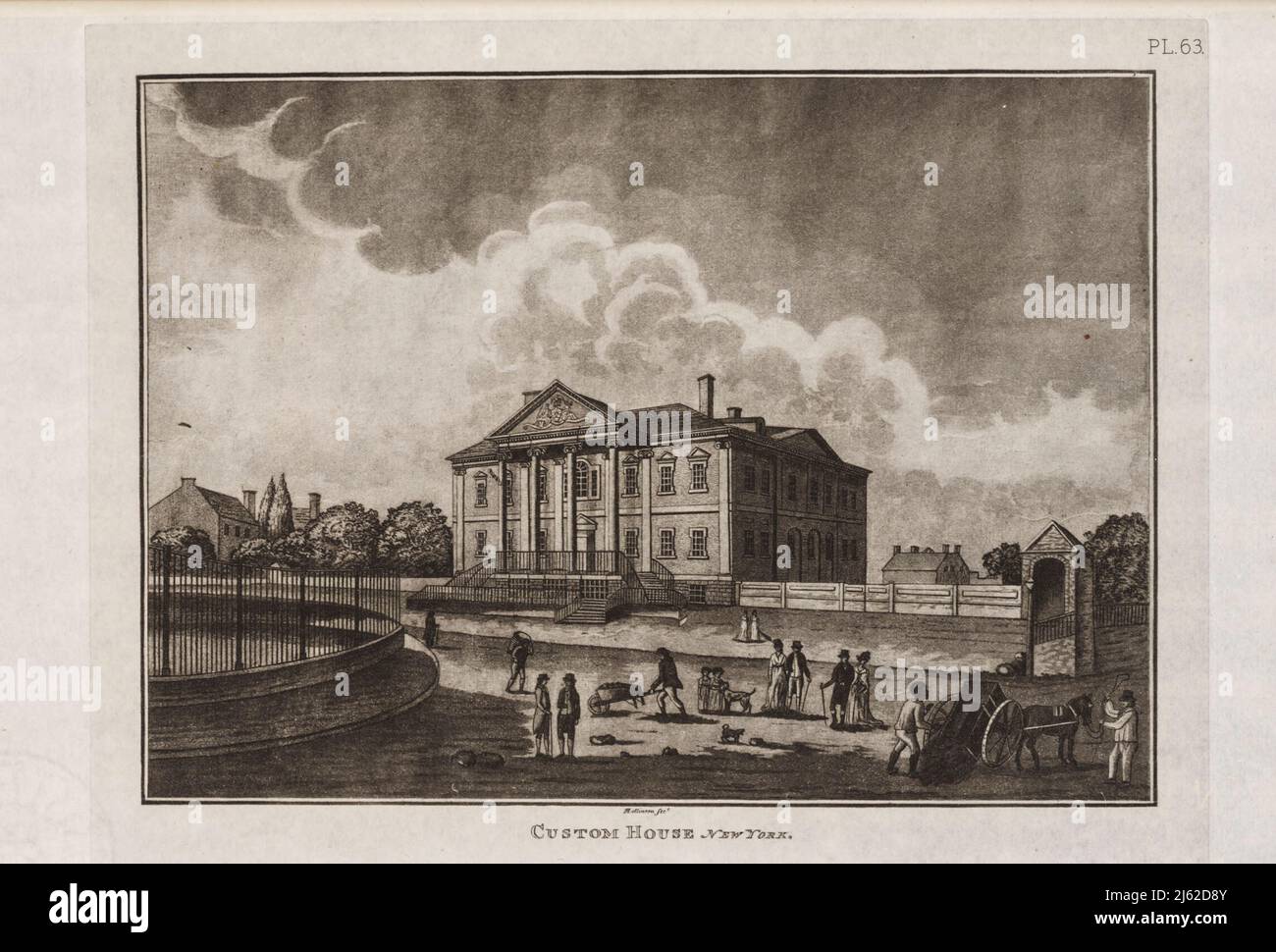 Custom House New York c. 1796 il periodo di scoperta (1524-1609); il periodo olandese (1609-1664). Il periodo inglese (1664-1763). Il periodo rivoluzionario (1763-1783). Periodo di adeguamento e ricostruzione; New York come capitale statale e federale (1783-1811) dall'iconografia di Manhattan Island, 1498-1909 compilata da fonti originali e illustrata da riproduzioni di foto-intaglio di importanti mappe, piani, viste, E documenti in collezioni pubbliche e private - Volume 1 di Stokes, I. N. Phelps (Isaac Newton Phelps), 1867-1944 Editore New York : Robert H. Dodd 1915 Foto Stock