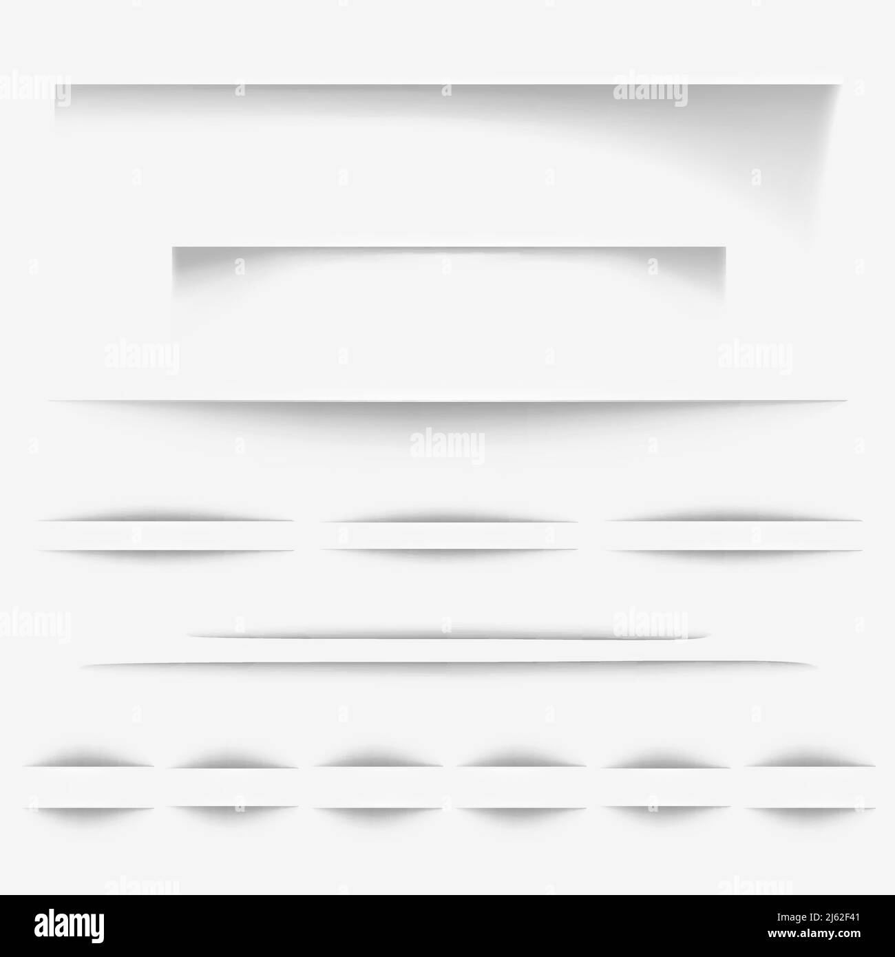 Le ombre della carta influiscono su un'illustrazione vettoriale o sui bordi realistici della pagina bianca per il disegno di web site o texture di sfondo ed elementi senza giunture Illustrazione Vettoriale