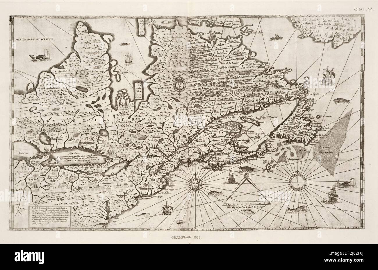 Mappa DI CHAMPLAIN, DALL'EDIZIONE 1632 DI CHAMPLAIN'S Voyages 1629 dall'iconografia di Manhattan Island, 1498-1909 compilata da fonti originali e illustrata da riproduzioni di foto-intaglio di importanti mappe, piani, viste, E documenti in collezioni pubbliche e private - Volume 2 di Stokes, I. N. Phelps (Isaac Newton Phelps), 1867-1944 Editore New York : Robert H. Dodd 1915. Compresa la cartografia: Un saggio sullo sviluppo della conoscenza riguardante la geografia della costa orientale del Nord America; Manhattan Island e i suoi dintorni su mappe e grafici iniziali / da F.C. Wieder e I.N. Foto Stock