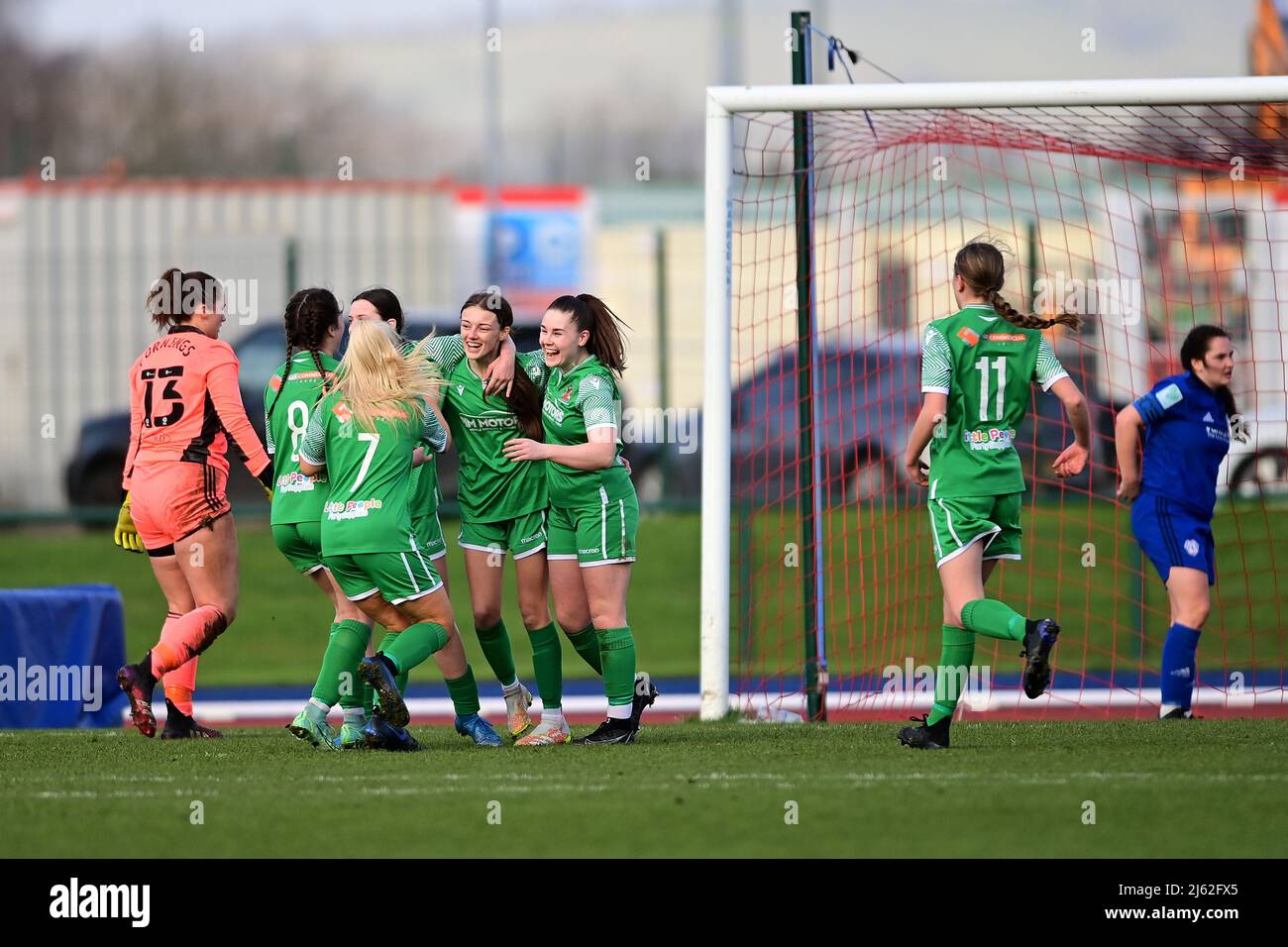 CARDIFF, GALLES - 30 GENNAIO 2022: Durante l'infisso del Trofeo di Geno Adran tra le donne di Cardiff e le donne di Barry Town al Cardiff Intern Foto Stock
