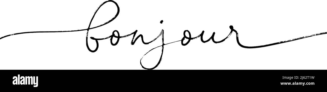 Calligrafia vettoriale bonjour con linea nera disegnata a mano Illustrazione Vettoriale
