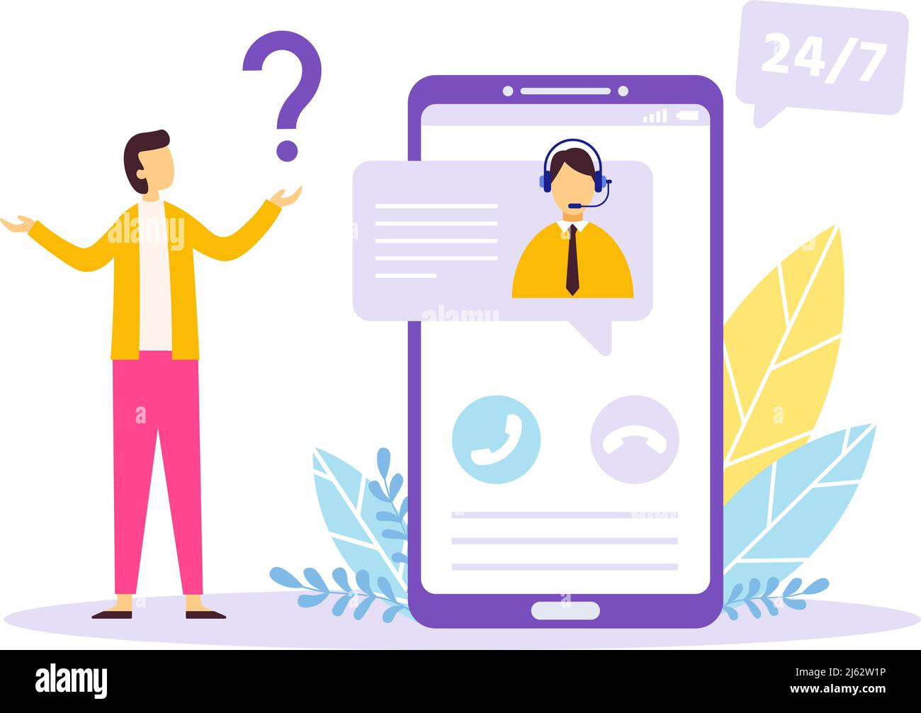 Assistente online, servizio di assistenza e call center Illustrazione Vettoriale