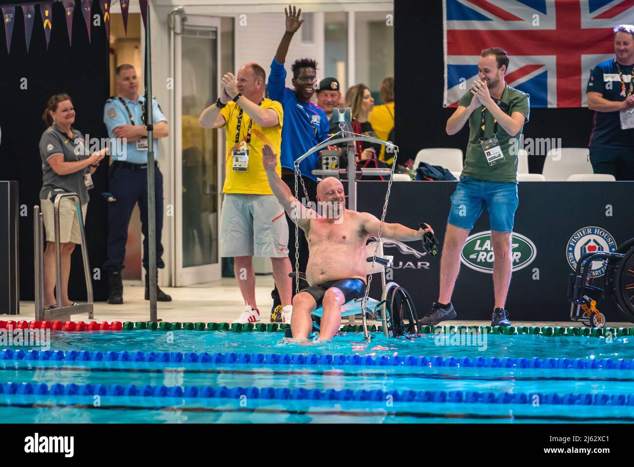 Gli Invictus Games a Het Hofbad l'Aia, Paesi Bassi. Evento di nuoto. Data foto: aprile 2022 Foto Stock